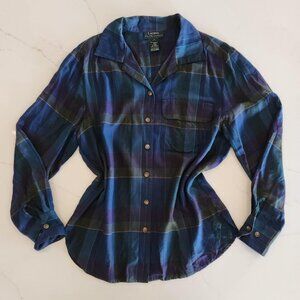 VTG Y2K Lauren Ralph Lauren Sz 6 Women Blue Plaid Button Down Flannel Shirt Top